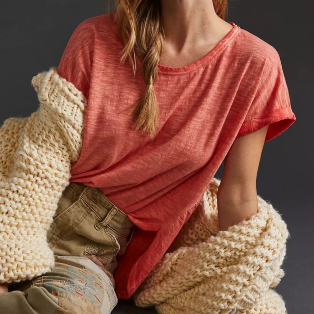 Pilcro Washed Tee in Coral from Anthropologie - Size M